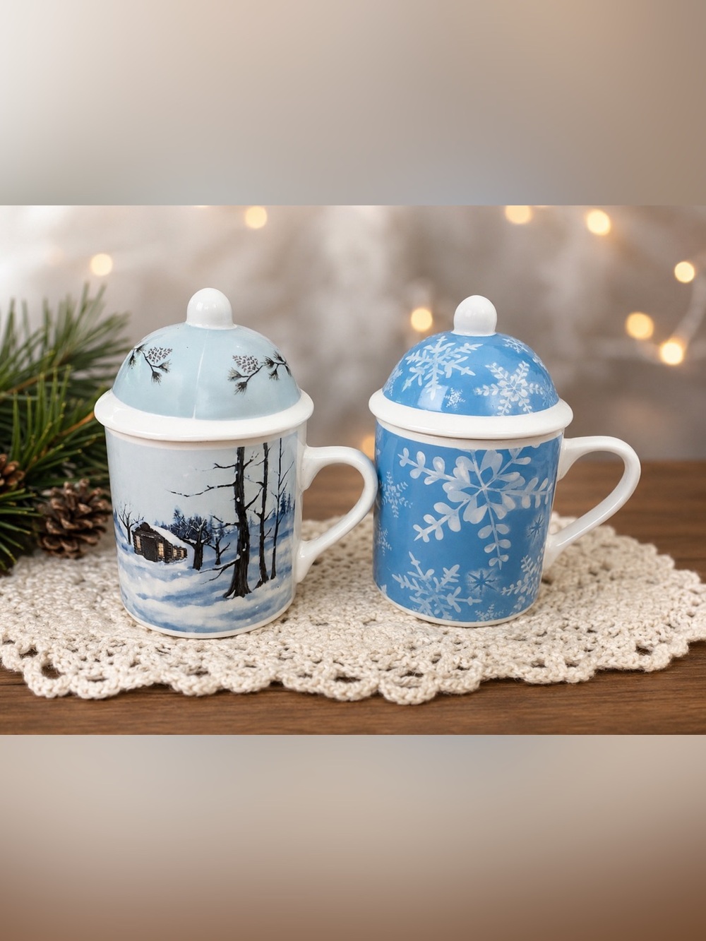 2 MSI VINTAGE Ceramic tea mugs with lids. About 3,75β. 80βs-90βs Retro